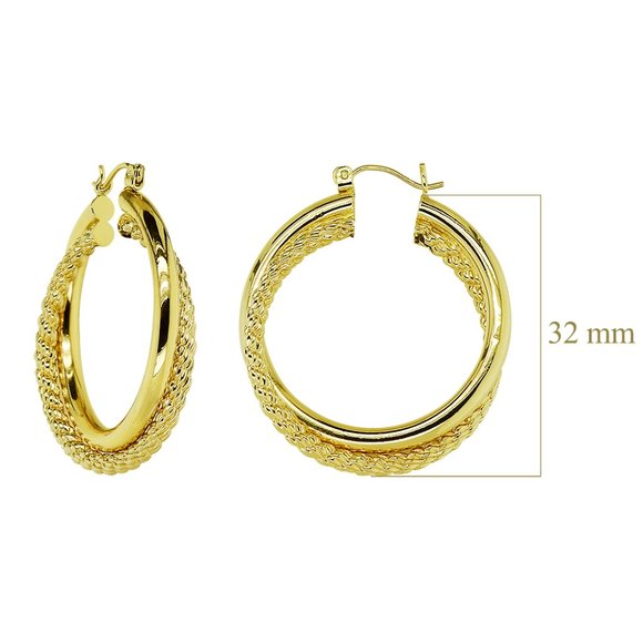 Round Double Twisted Hoop Earrings 14K Yellow Gold - Picture 4 of 4